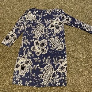 BCBGMaxAzria Navy and White Floral Long Sleeve Dress